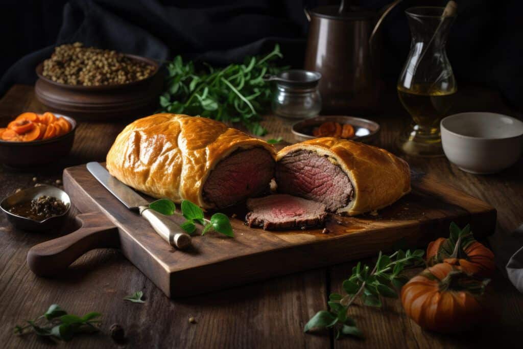 Filé Wellington de vaca maturada com duxelles de cogumelos 1 aurocha premium dry-aged beef wellington sirloin steak