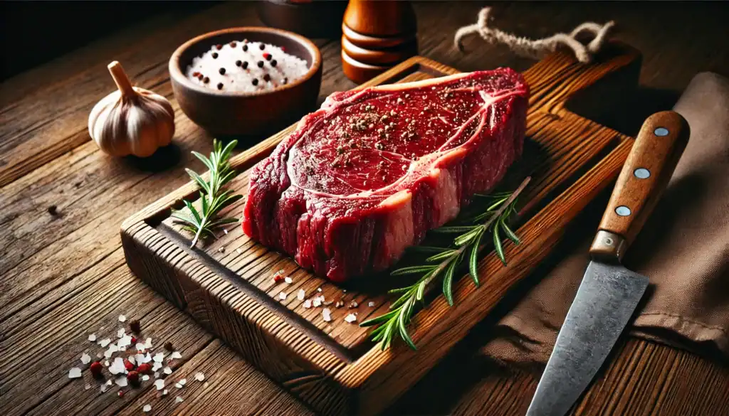 como reconhecer a carne maturada de qualidade em 5 passos simples 3 carne de vaca aurocha maturada de primeira qualidade numa tábua de madeira com faca à parte